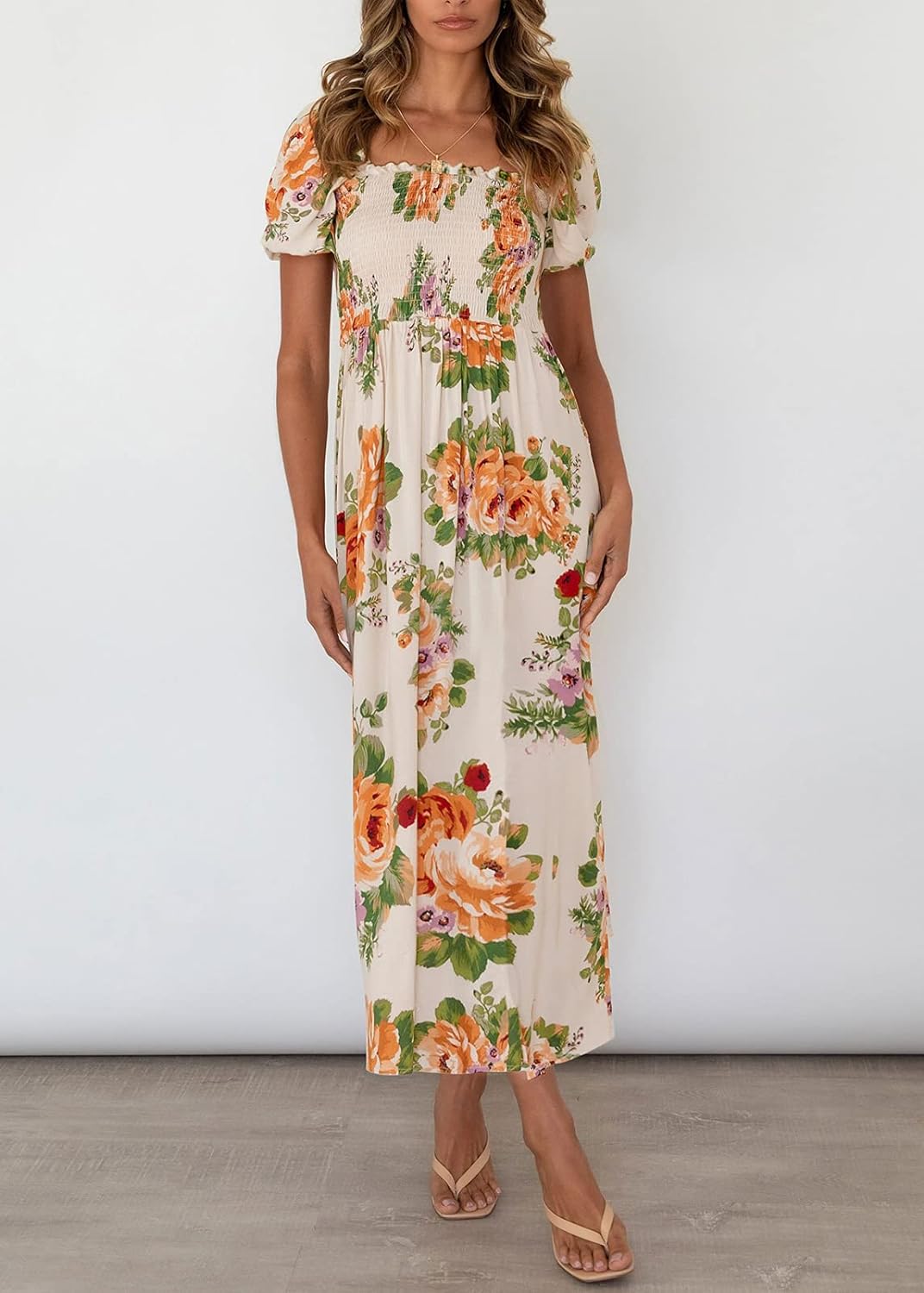 Flowers Print Stylish Dress Long Dress