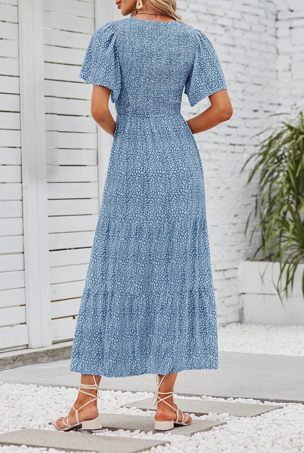 Summer Style Printed Short Design Sleeves Dress