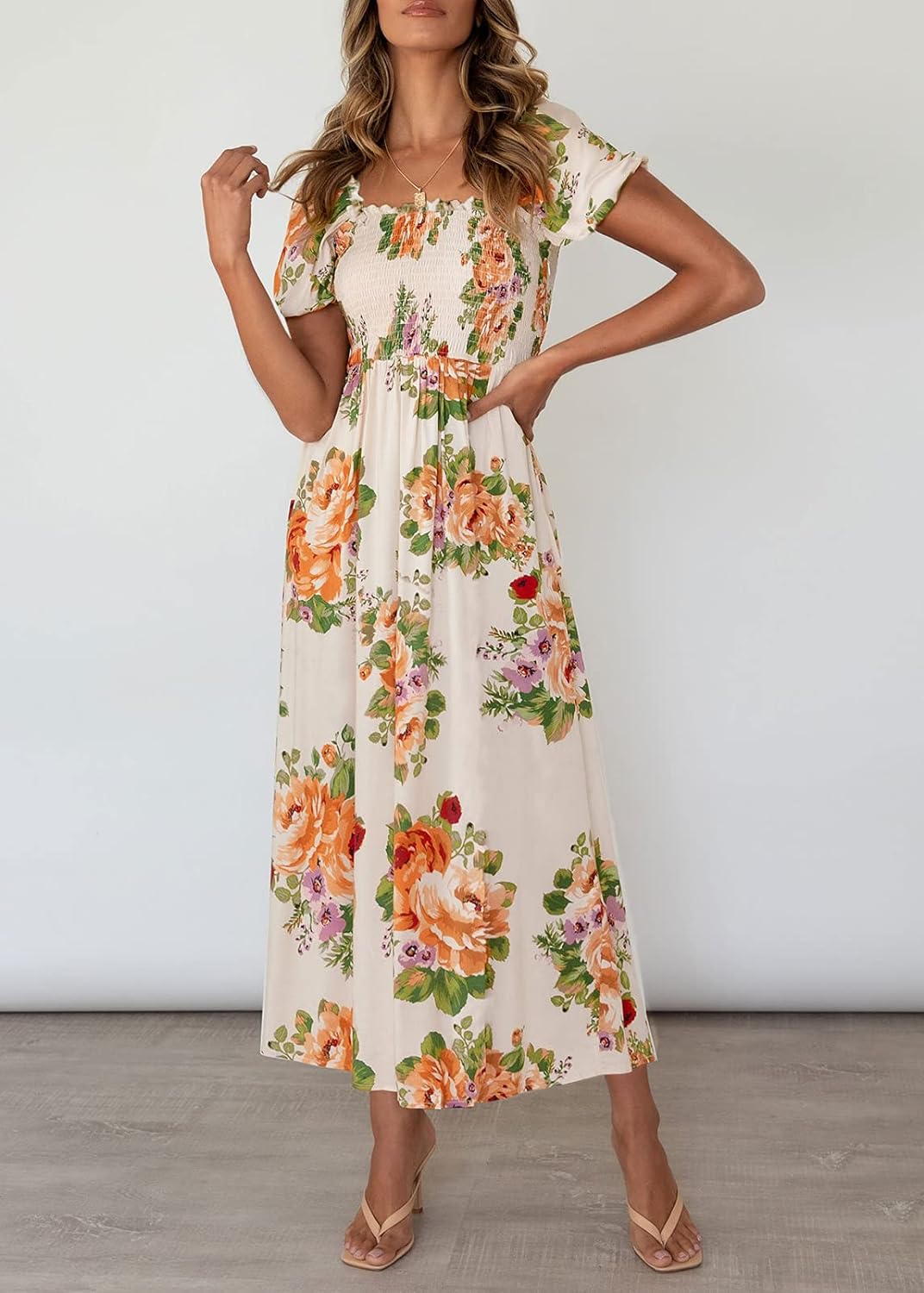 Flowers Print Stylish Dress Long Dress