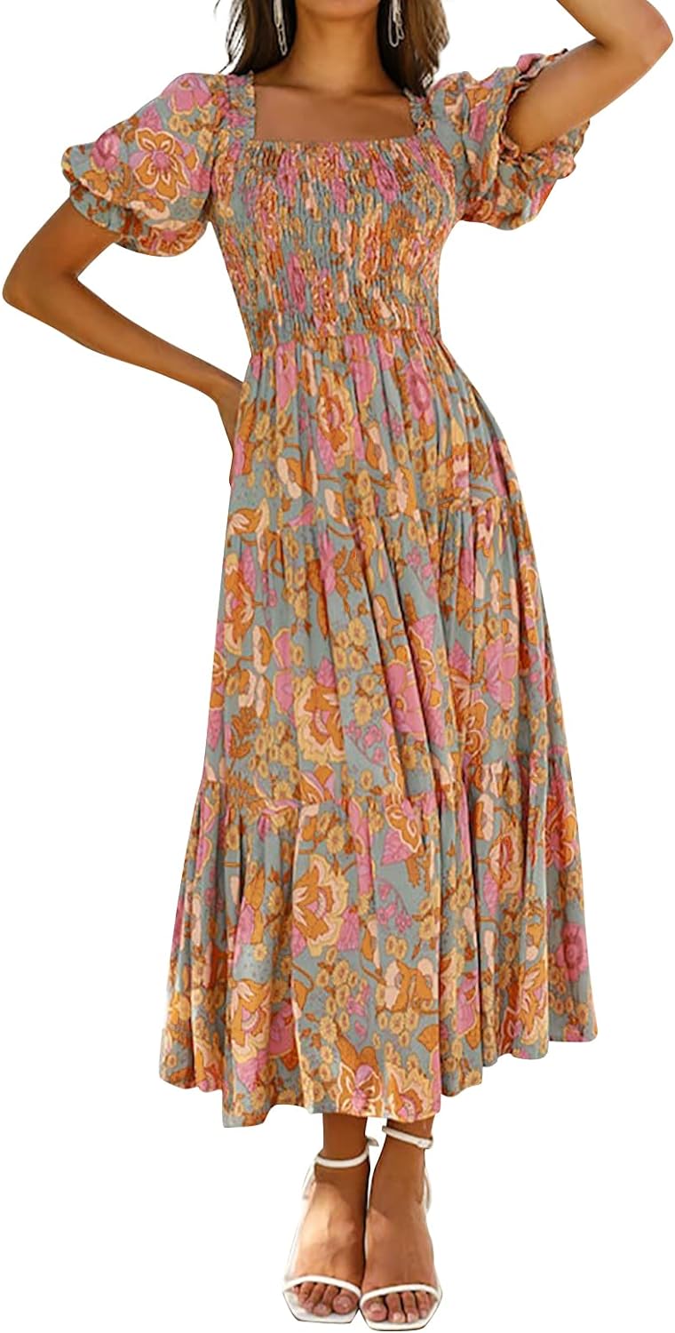 Flowers Print Stylish Dress Long Dress