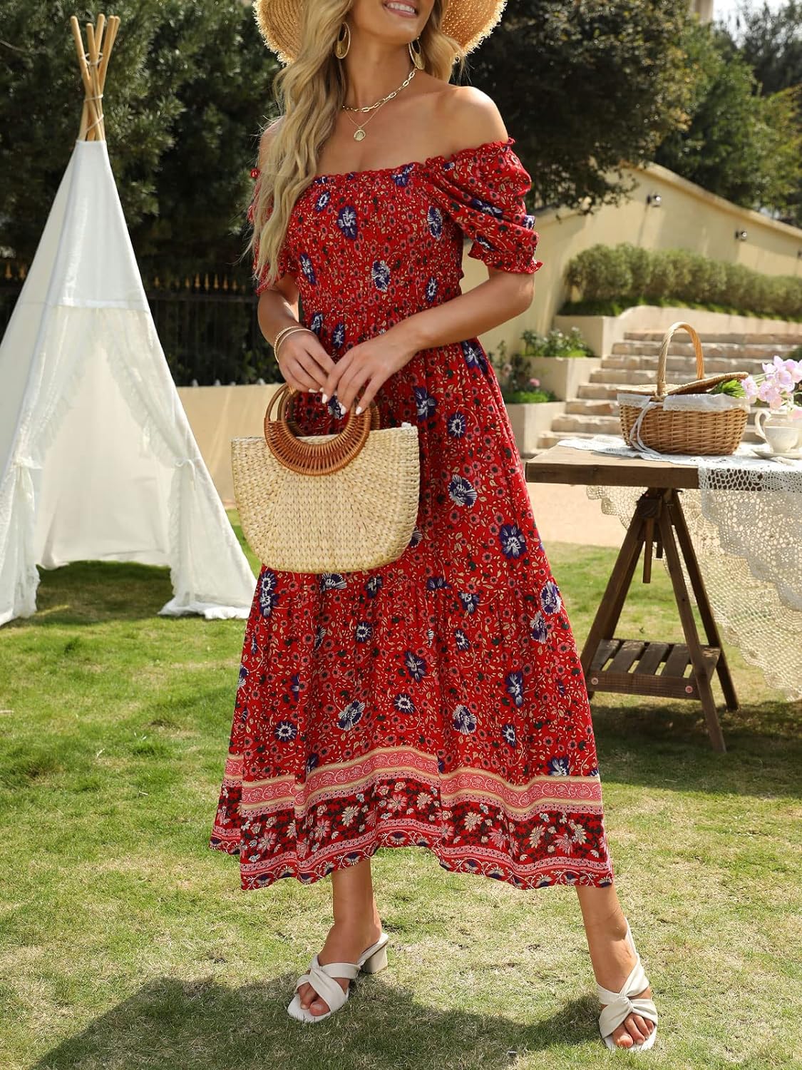 Flowers Print Stylish Dress Long Dress