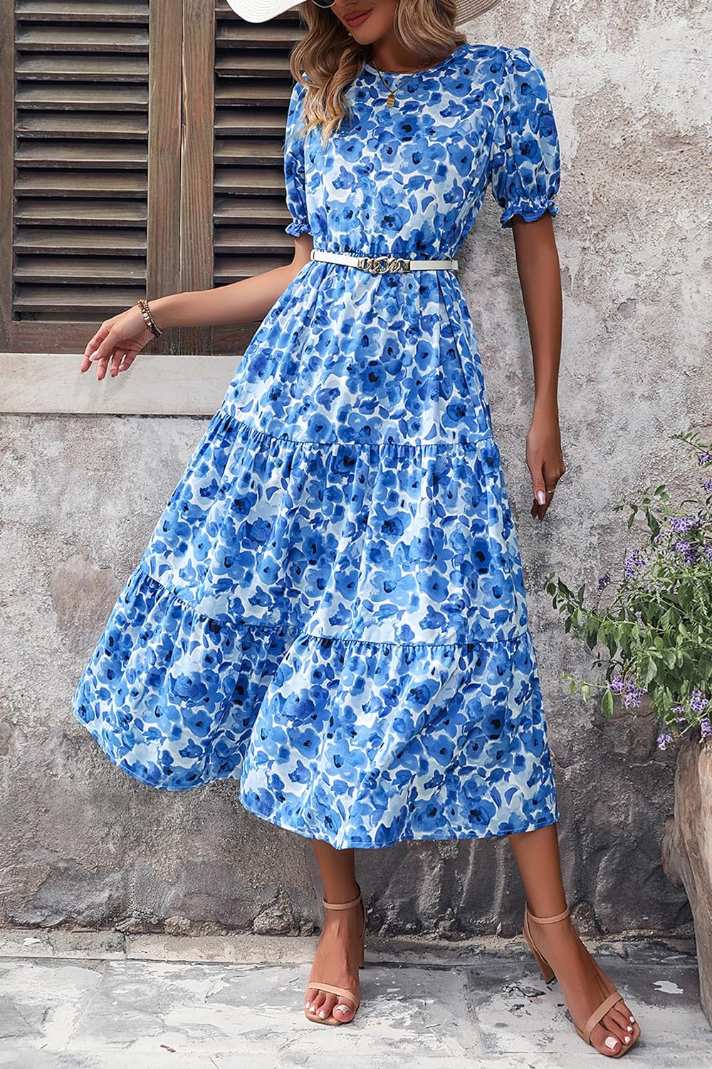 Women's Flowers Printed Design Sleeve Dresses