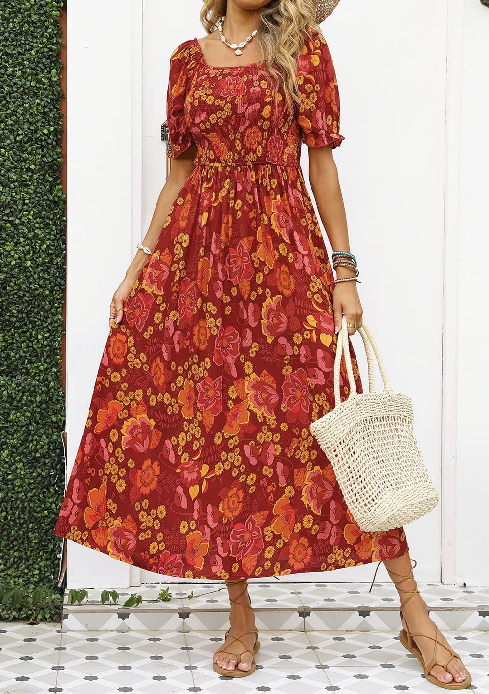 Flowers Print Stylish Dress Long Dress