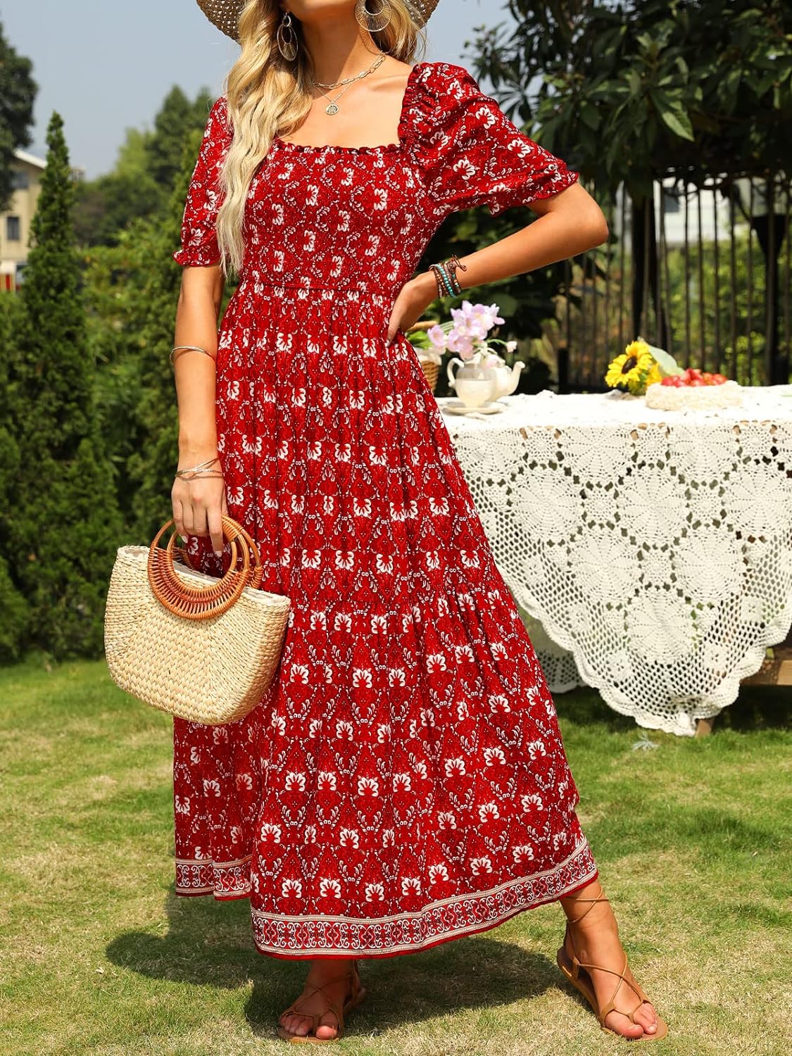 Flowers Print Stylish Dress Long Dress