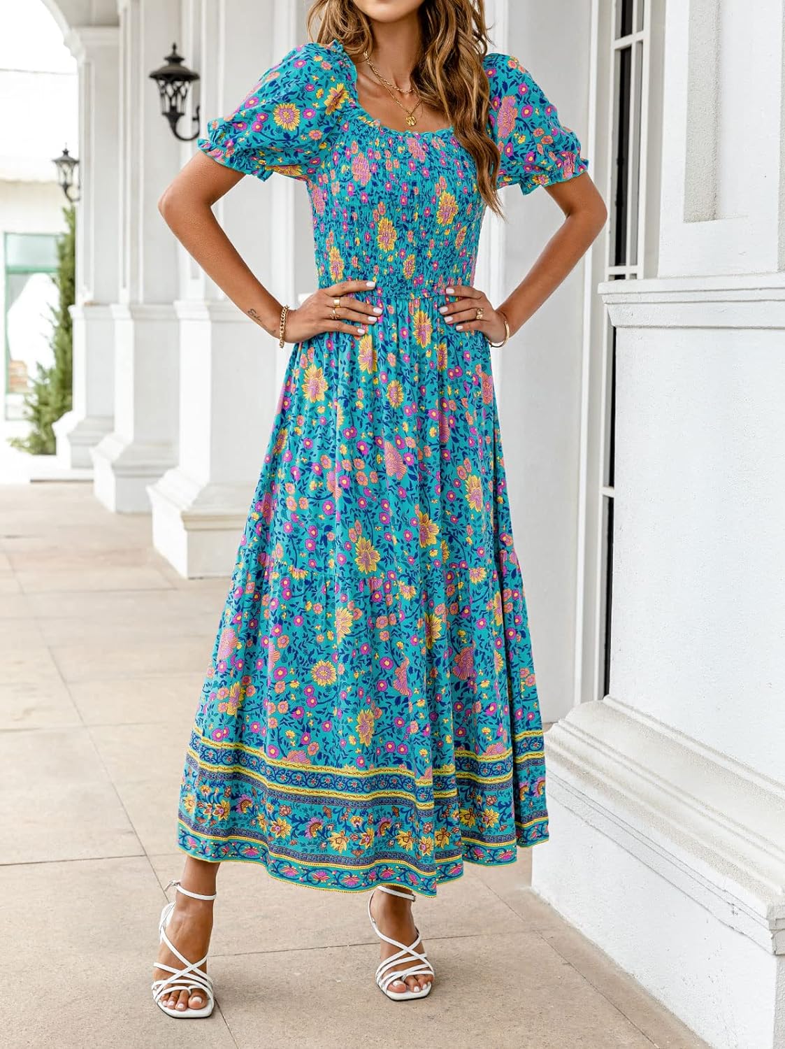 Flowers Print Stylish Dress Long Dress