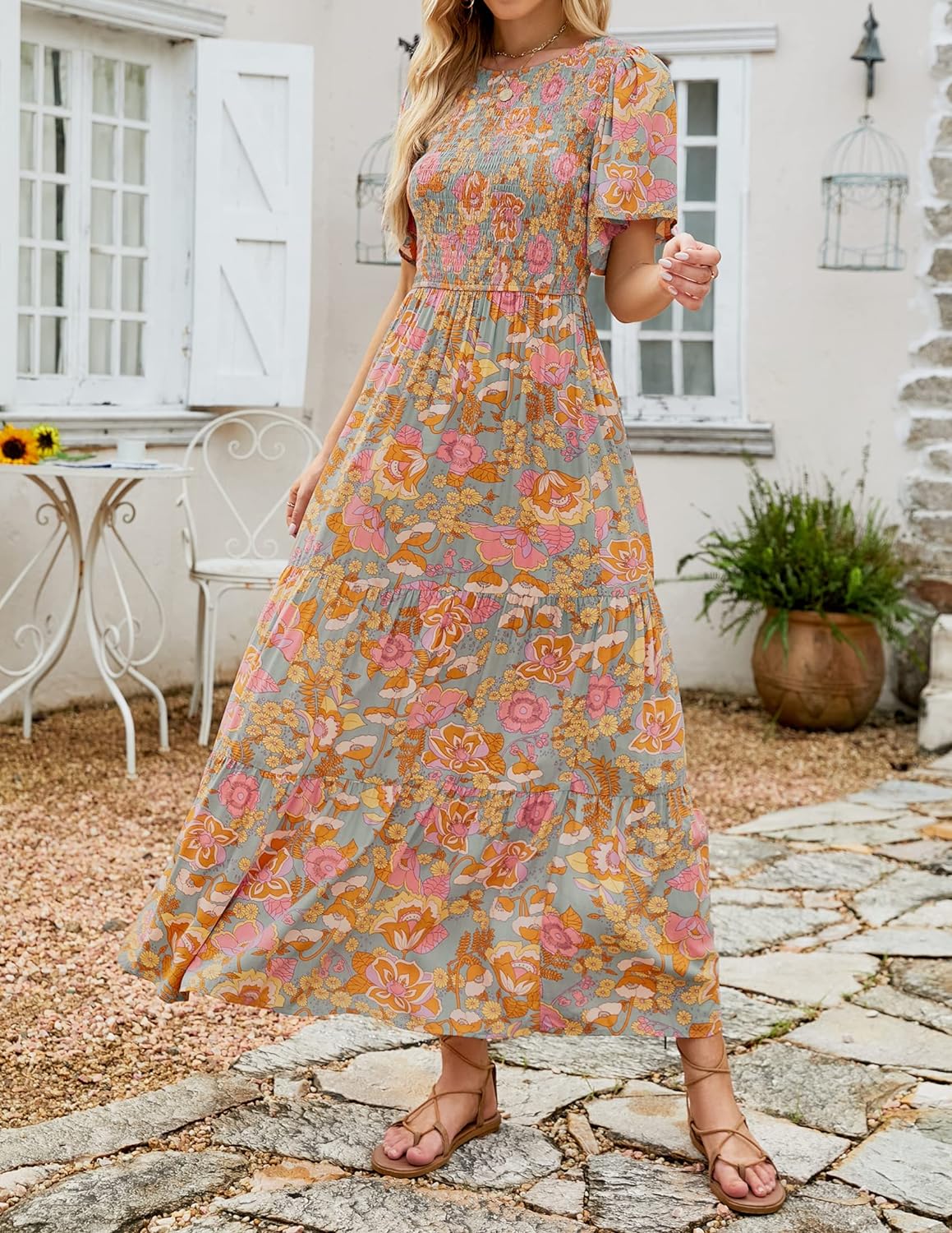 Summer Style Printed Short Design Sleeves Dress