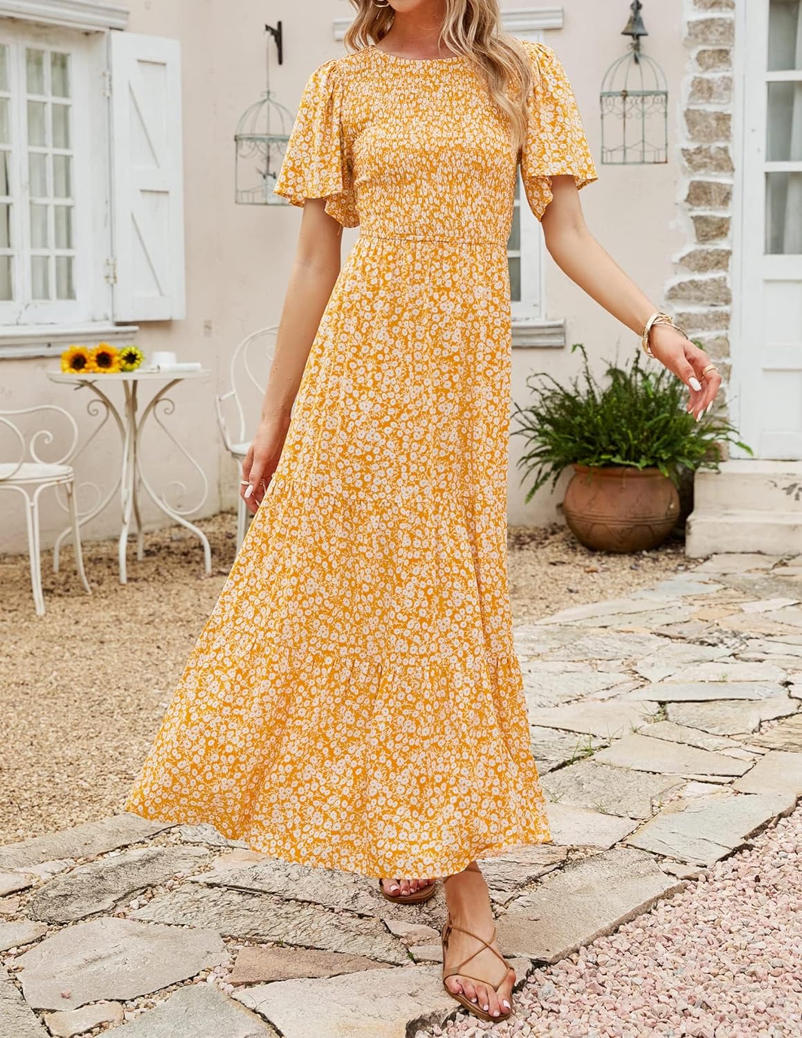 Summer Style Printed Short Design Sleeves Dress