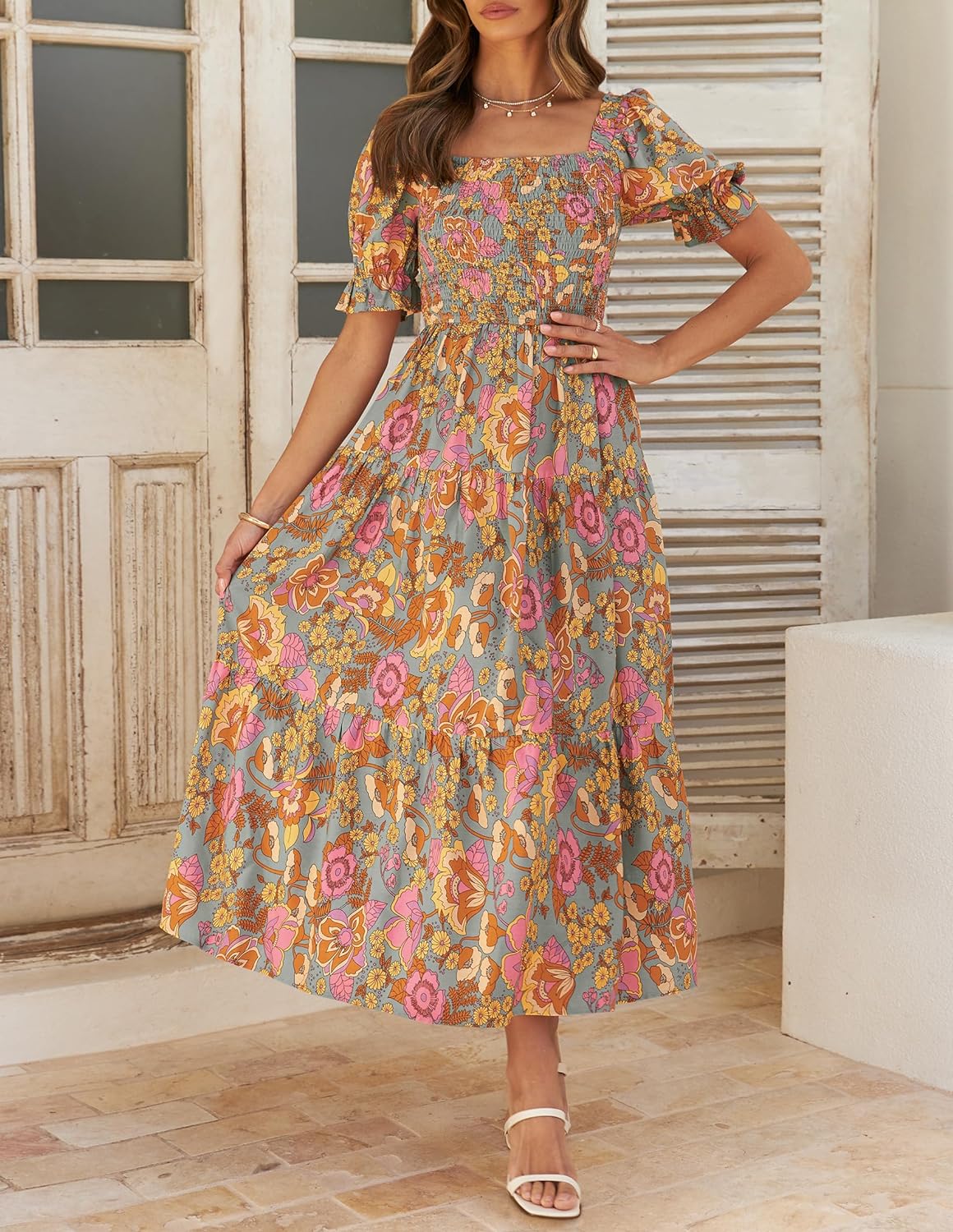 Flowers Print Stylish Dress Long Dress