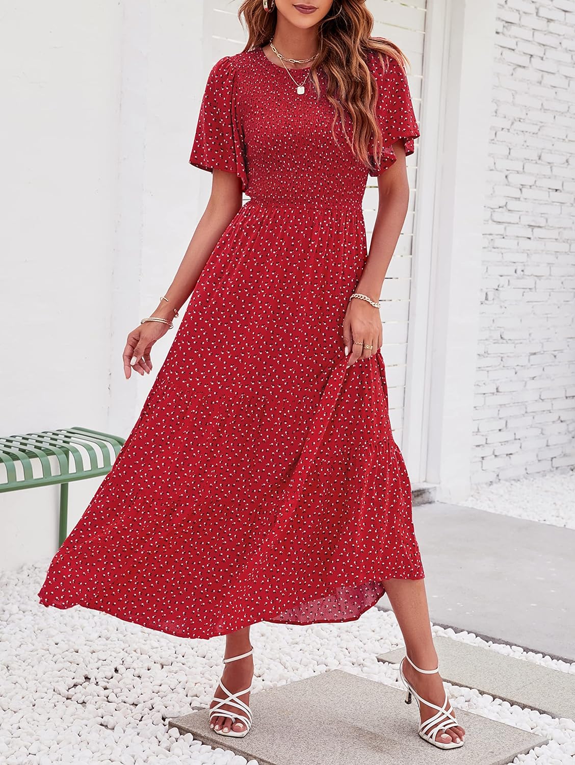 Summer Style Printed Short Design Sleeves Dress