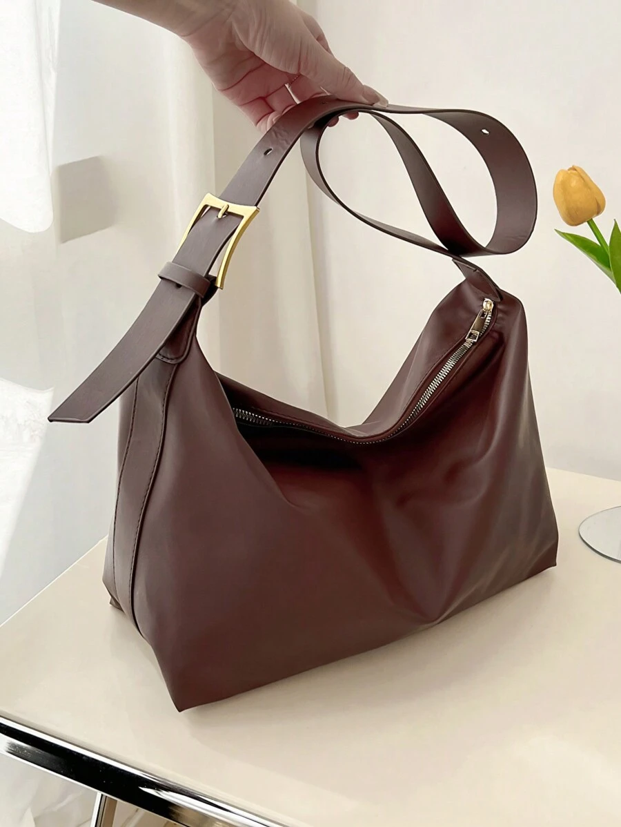 Solid Color Wine Red Shoulder Bag