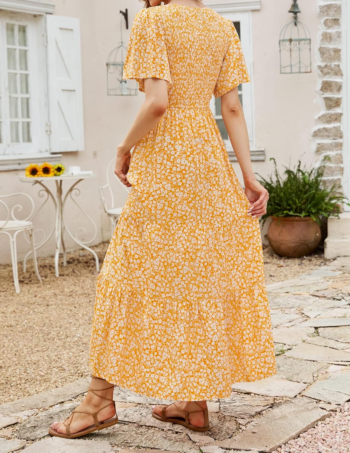 Summer Style Printed Short Design Sleeves Dress