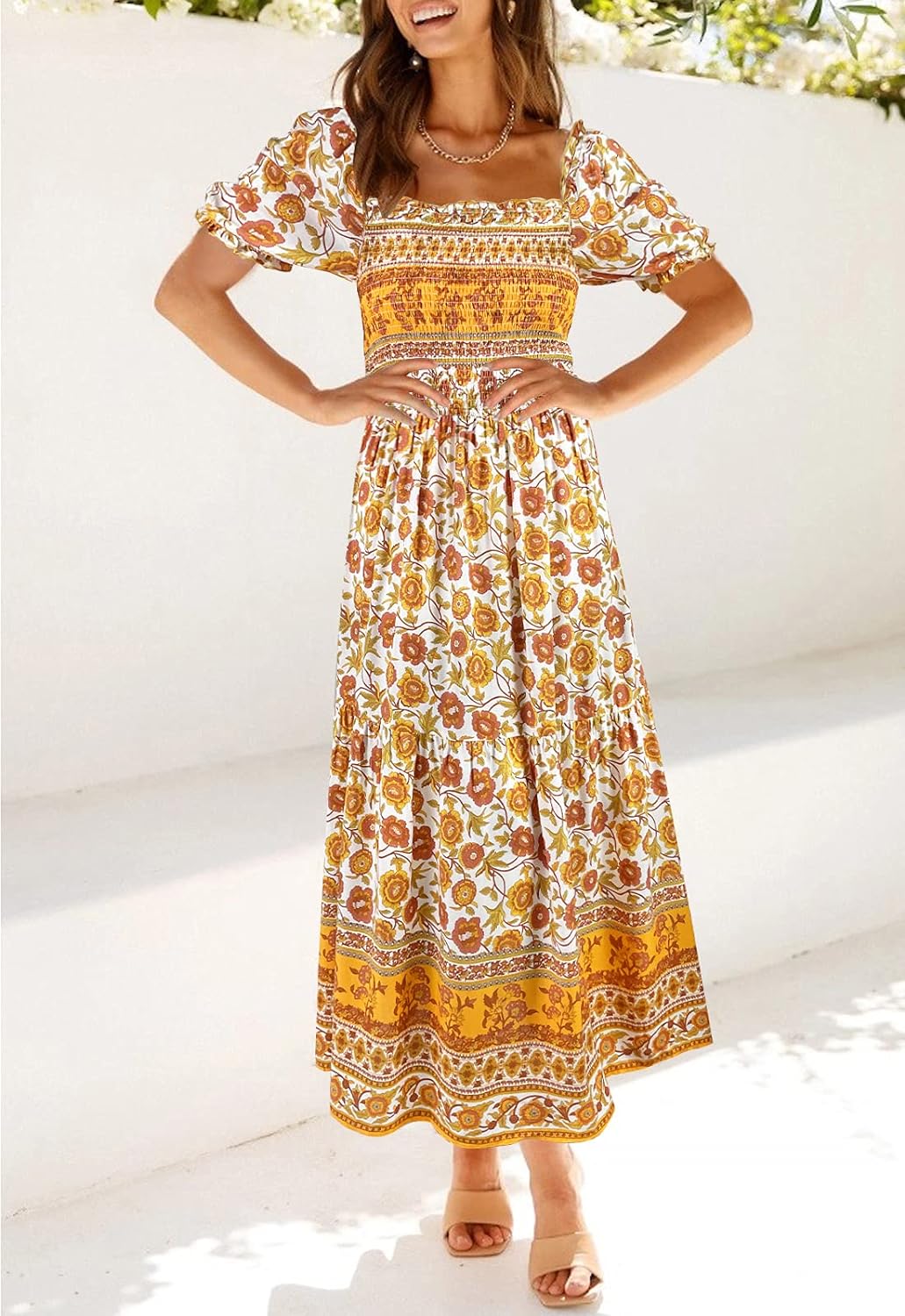 Flowers Print Stylish Dress Long Dress