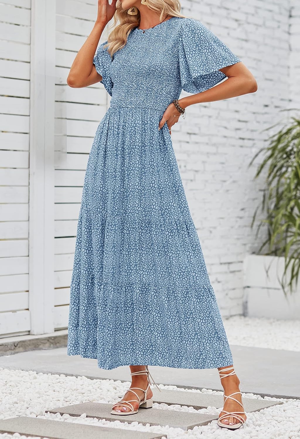 Summer Style Printed Short Design Sleeves Dress