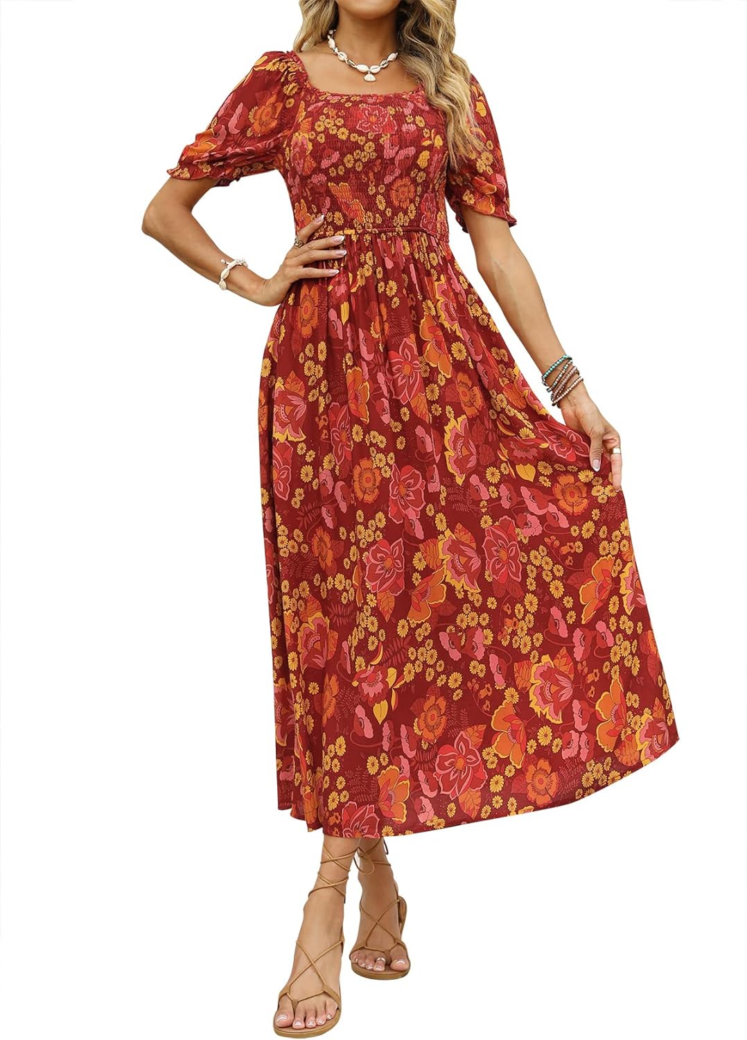 Flowers Print Stylish Dress Long Dress