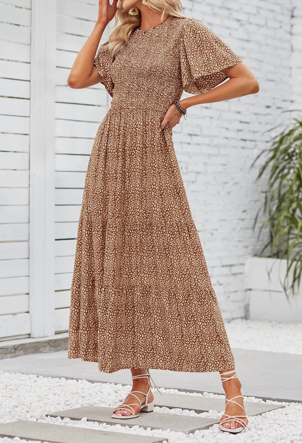 Summer Style Printed Short Design Sleeves Dress