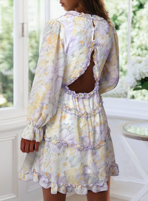 Fancy Floral Print Mini Dress