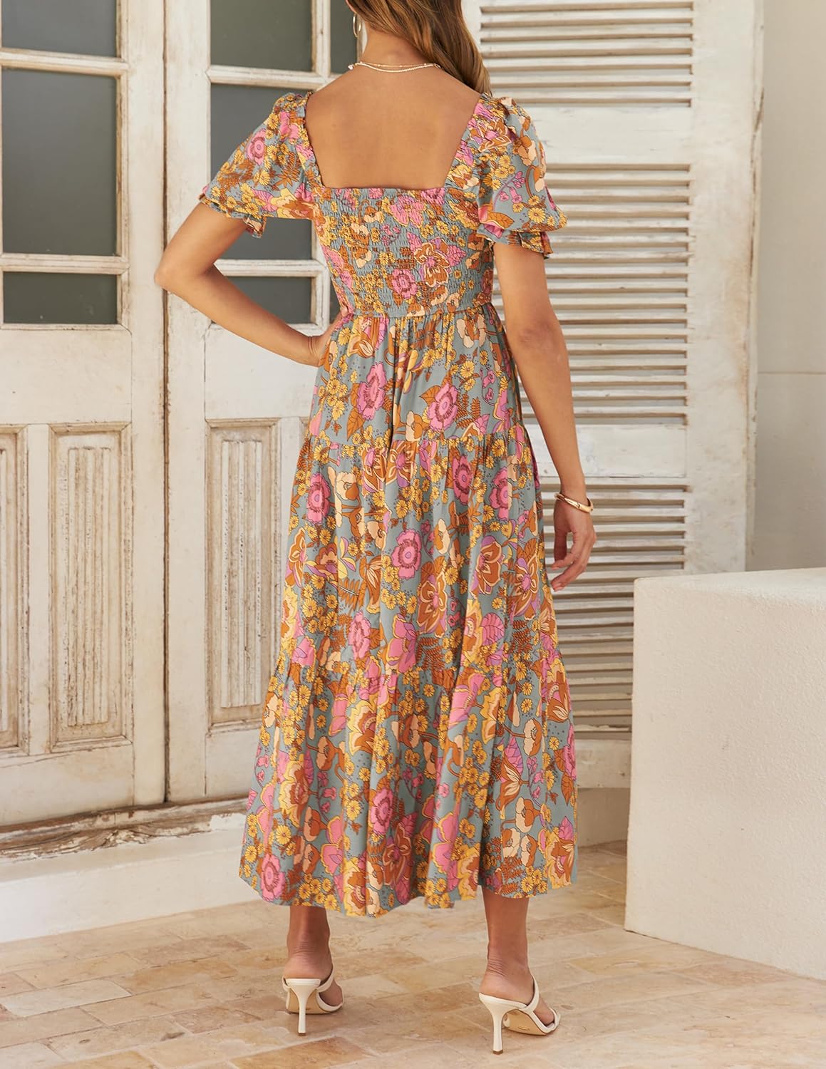 Flowers Print Stylish Dress Long Dress