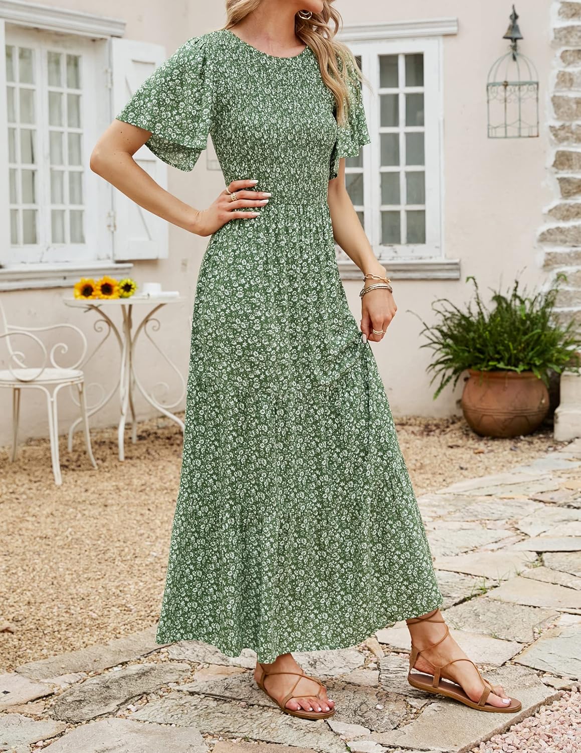 Summer Style Printed Short Design Sleeves Dress