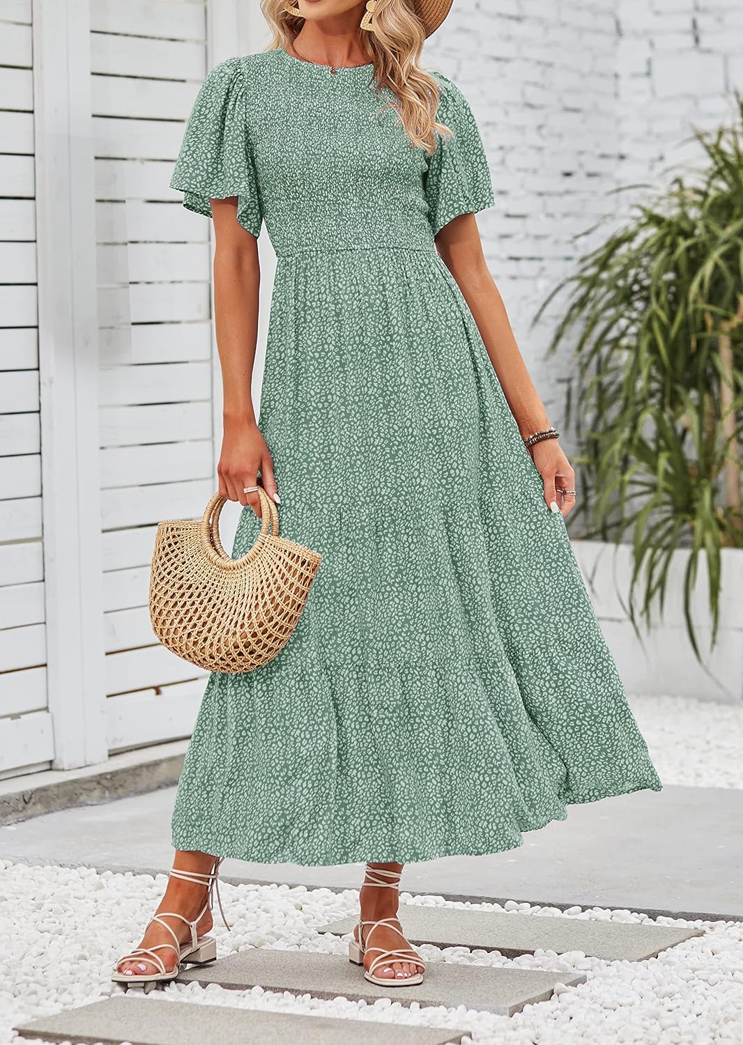 Summer Style Printed Short Design Sleeves Dress