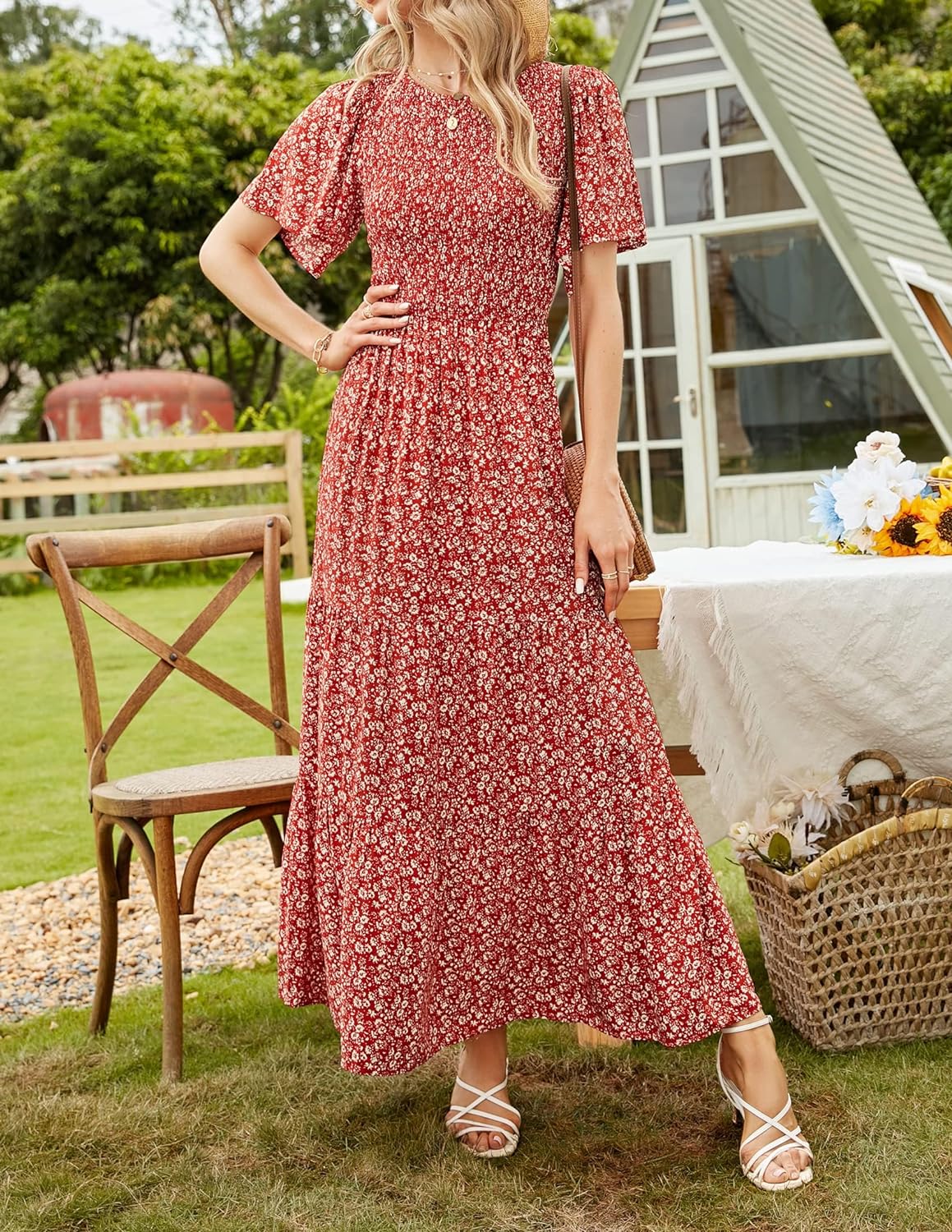 Summer Style Printed Short Design Sleeves Dress