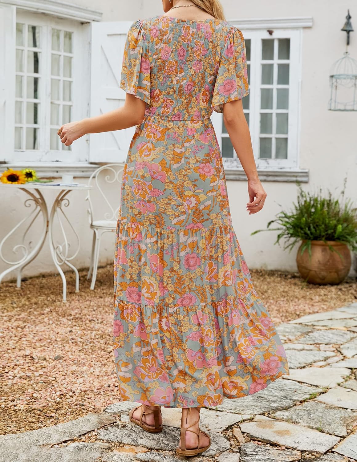 Summer Style Printed Short Design Sleeves Dress