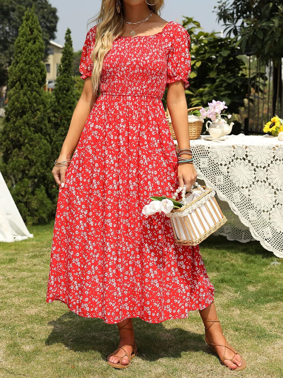 Flowers Print Stylish Dress Long Dress