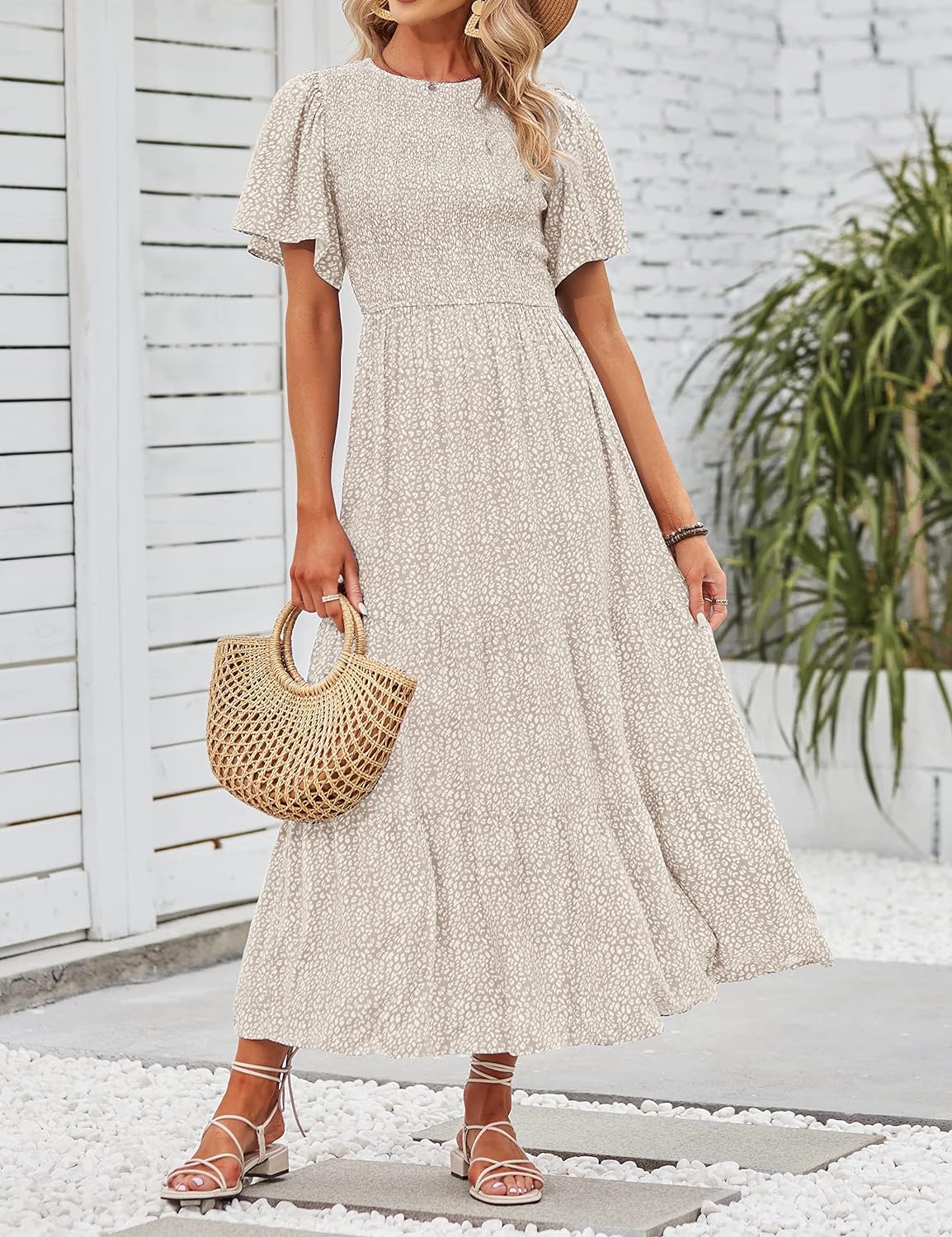 Summer Style Printed Short Design Sleeves Dress