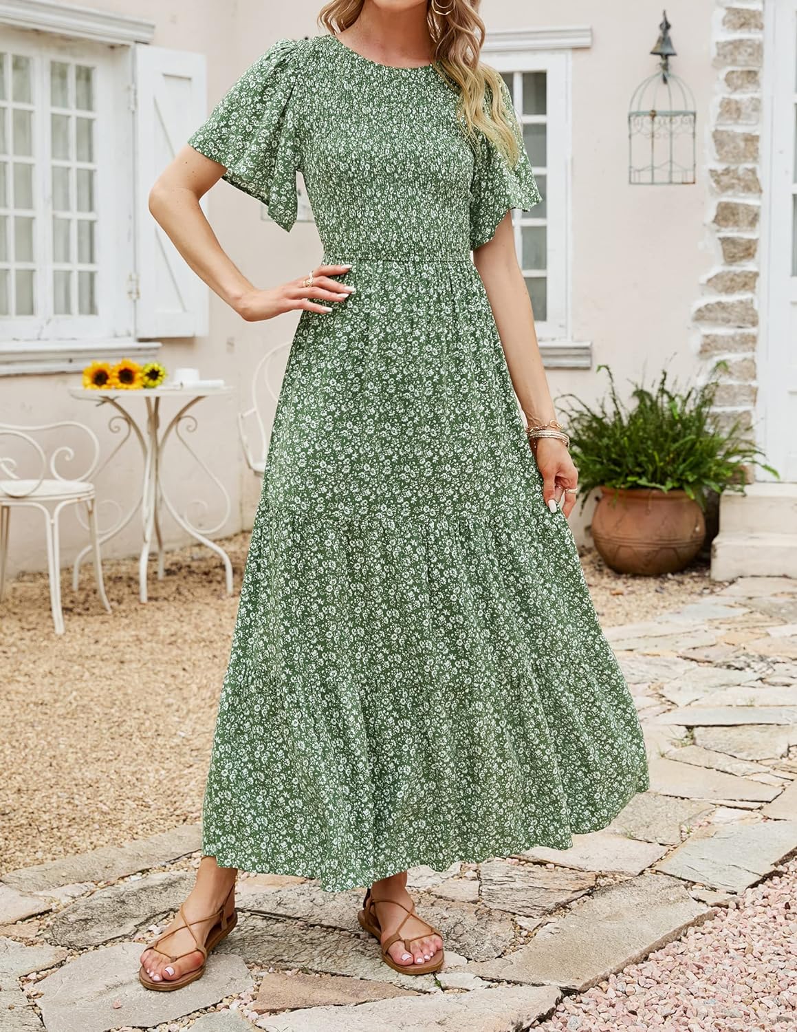 Summer Style Printed Short Design Sleeves Dress