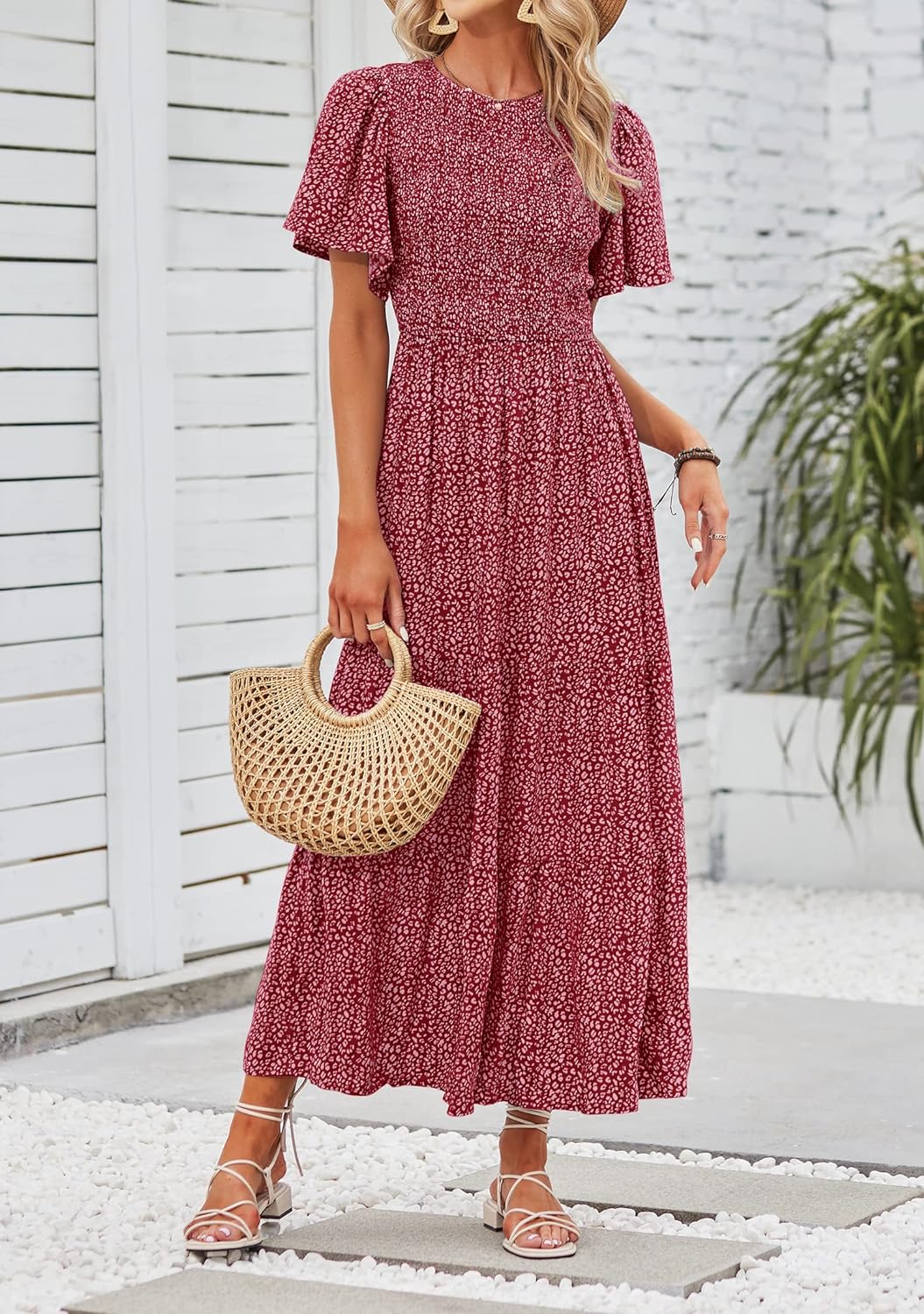 Summer Style Printed Short Design Sleeves Dress
