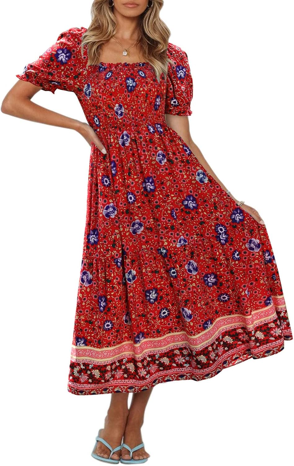 Flowers Print Stylish Dress Long Dress