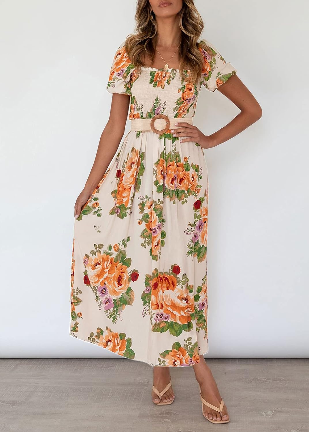 Flowers Print Stylish Dress Long Dress