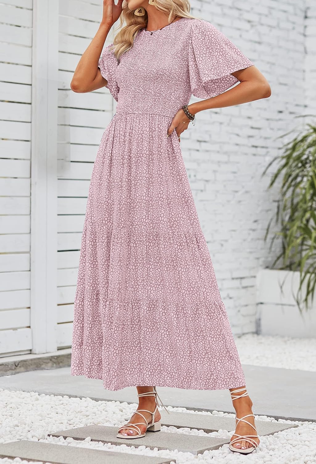 Summer Style Printed Short Design Sleeves Dress