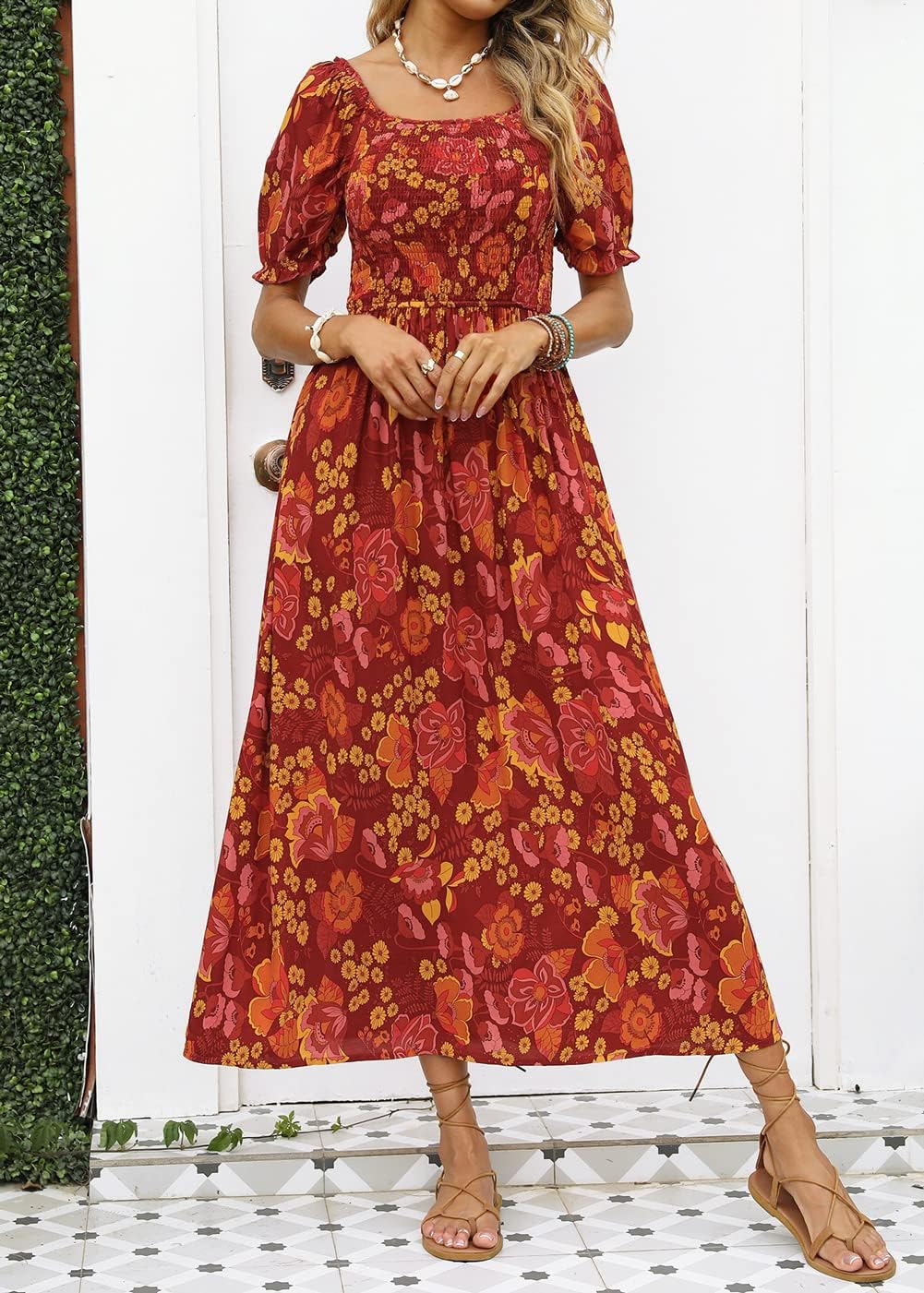 Flowers Print Stylish Dress Long Dress