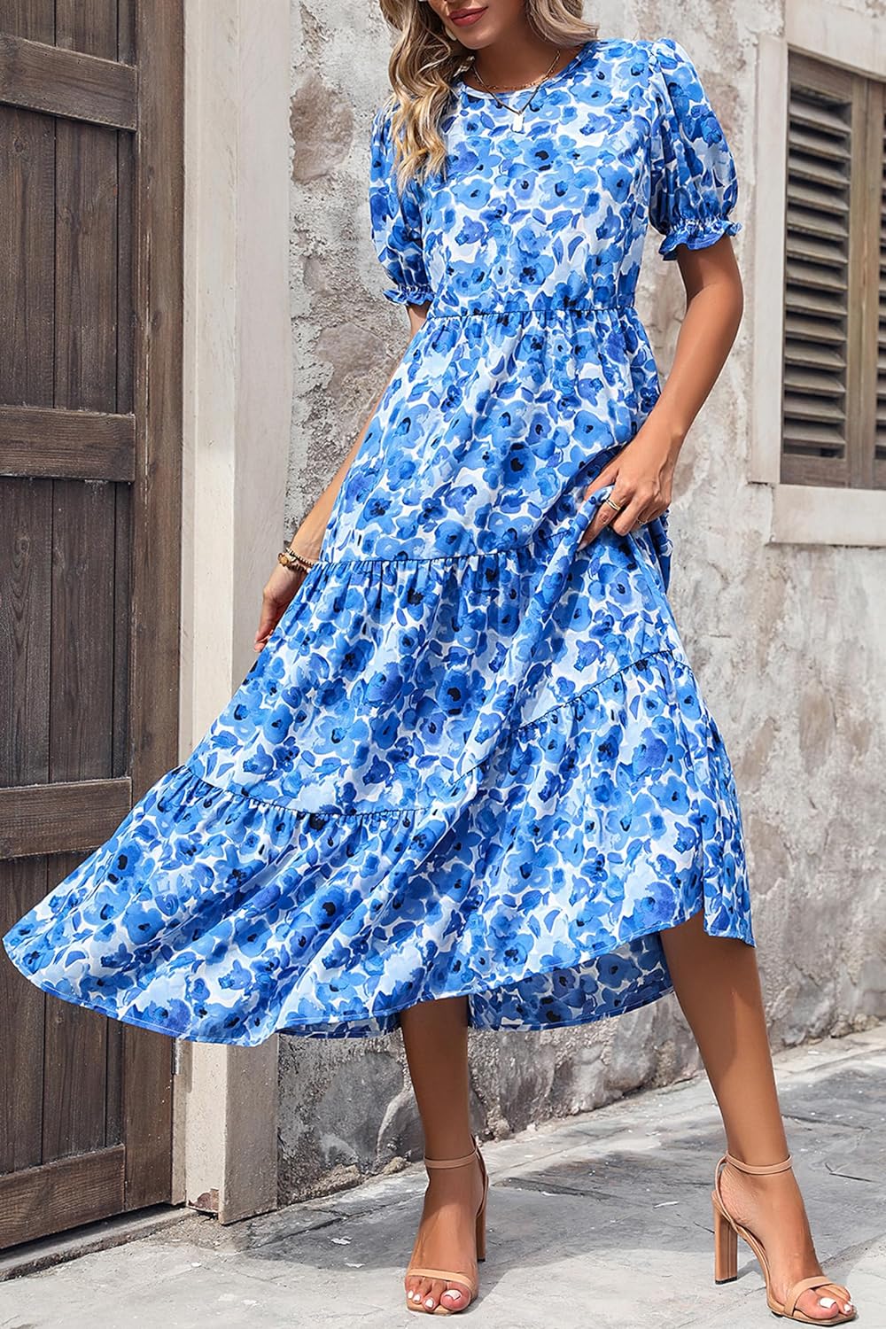 Women's Flowers Printed Design Sleeve Dresses