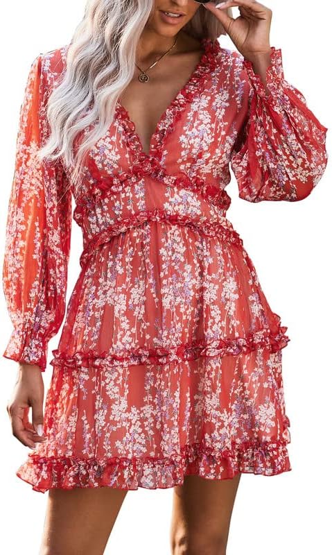 Fancy Floral Print Mini Dress