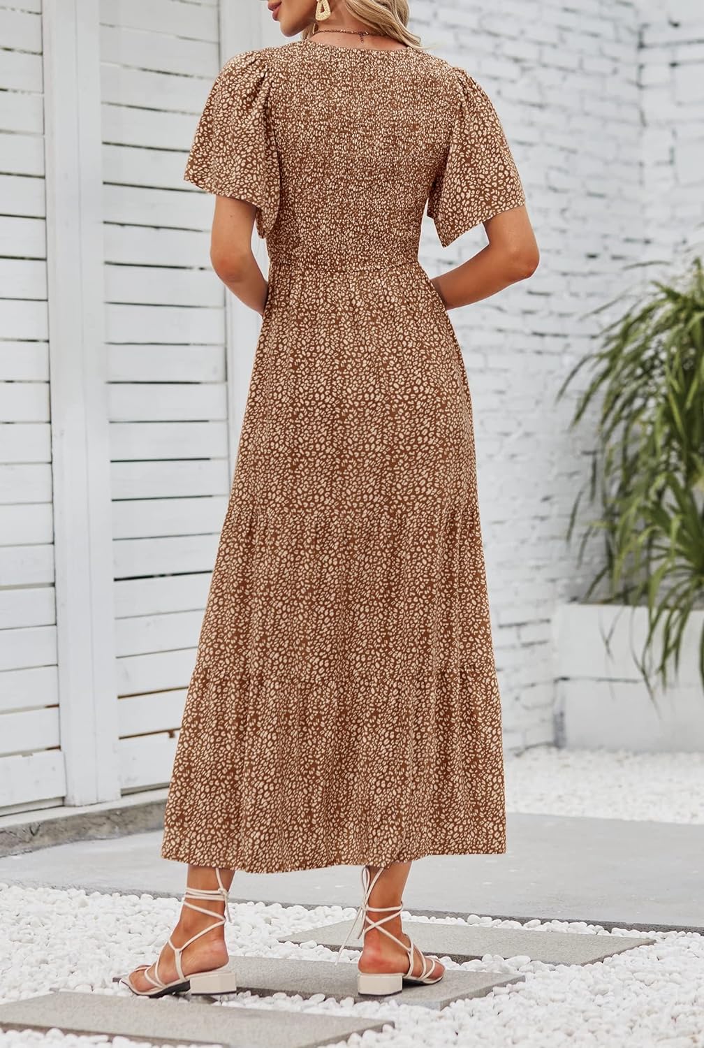 Summer Style Printed Short Design Sleeves Dress