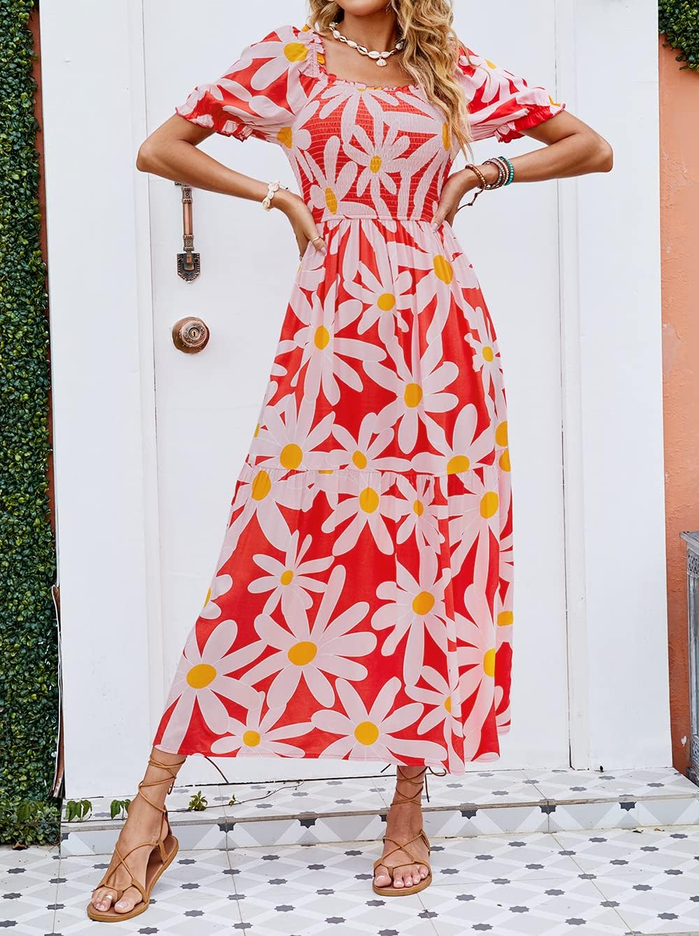 Flowers Print Stylish Dress Long Dress