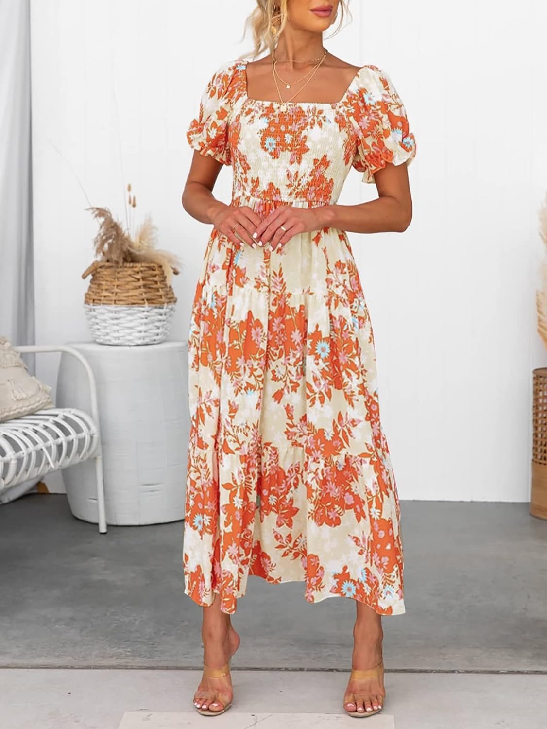 Flowers Print Stylish Dress Long Dress