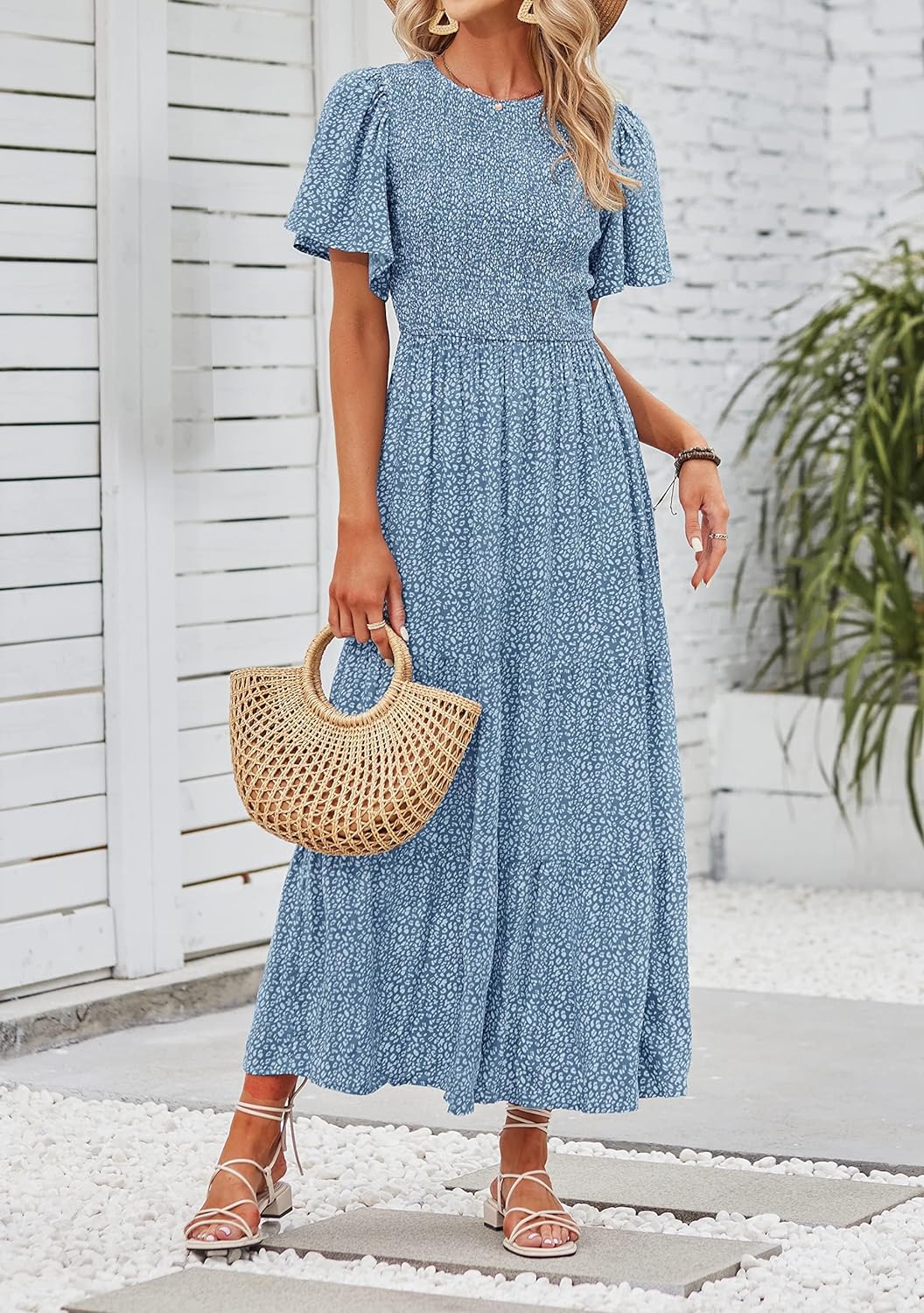 Summer Style Printed Short Design Sleeves Dress