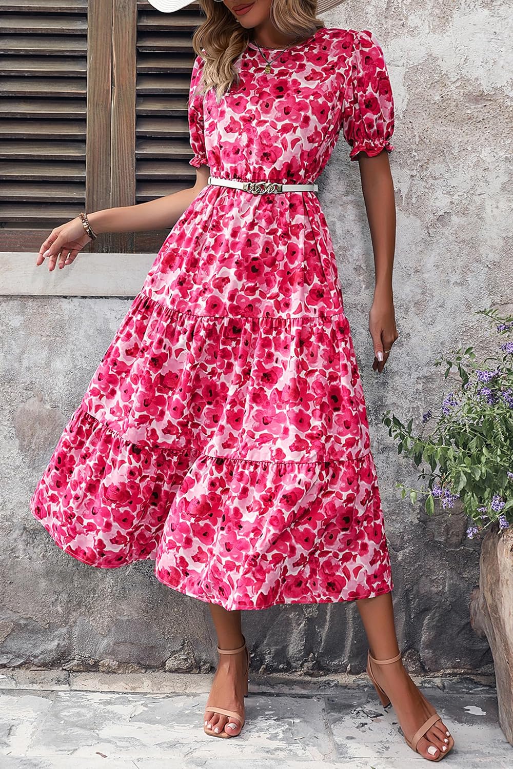 Women's Flowers Printed Design Sleeve Dresses