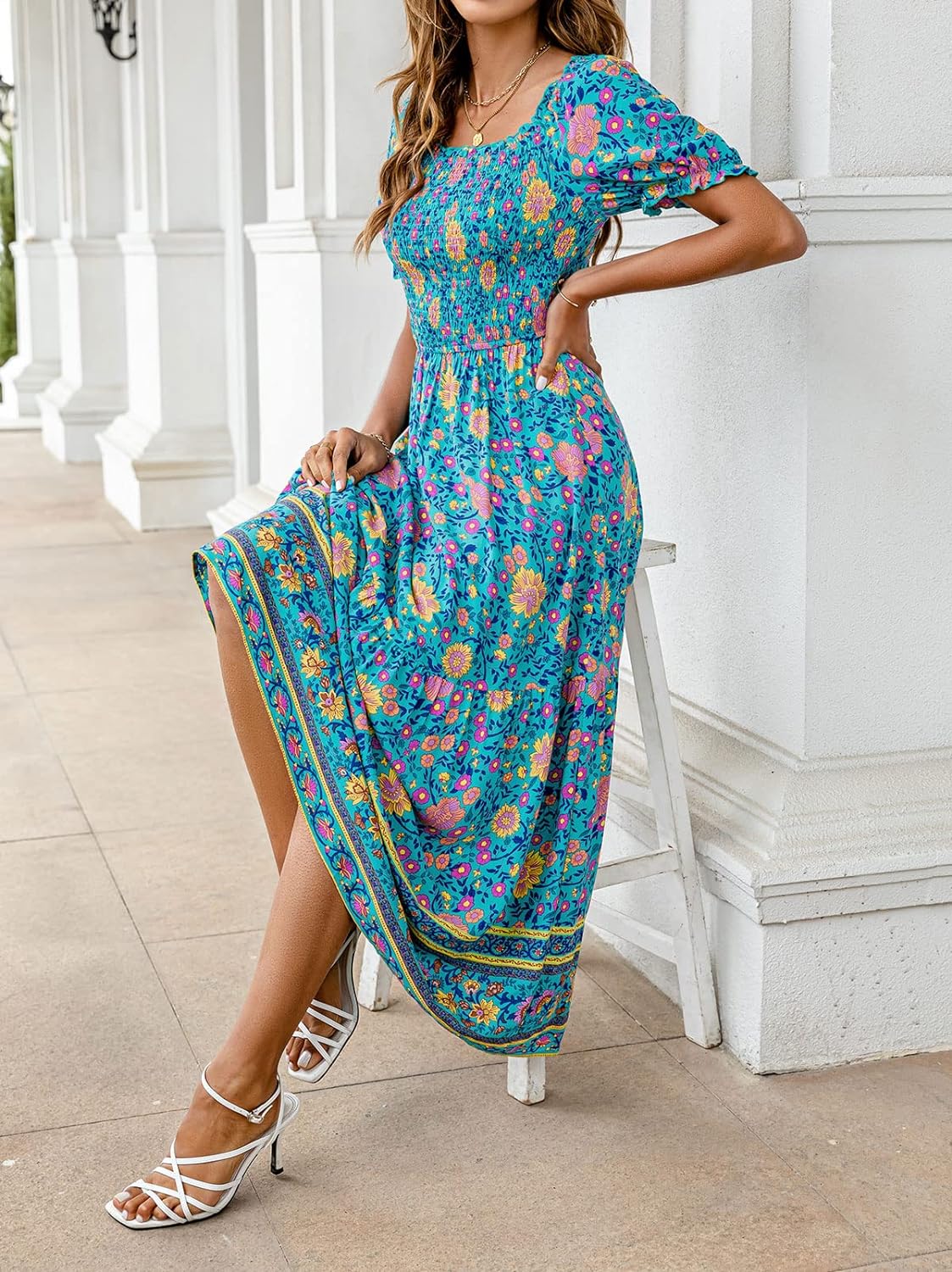 Flowers Print Stylish Dress Long Dress
