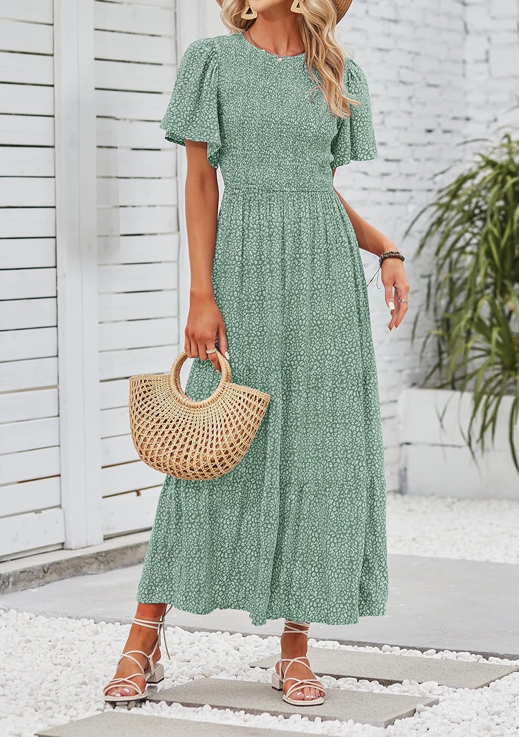 Summer Style Printed Short Design Sleeves Dress