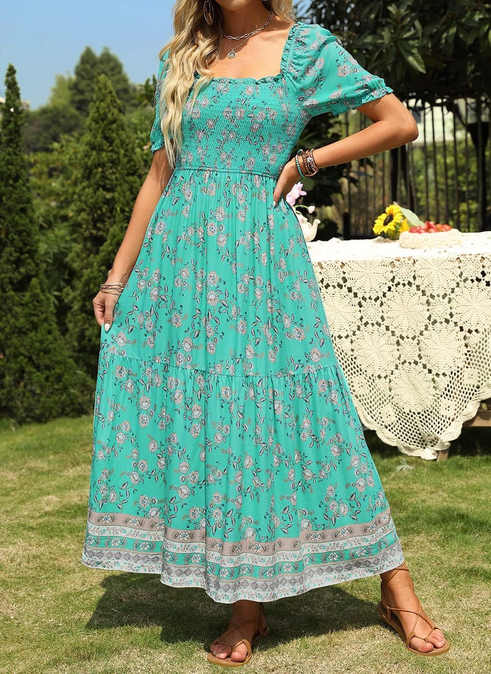 Flowers Print Stylish Dress Long Dress