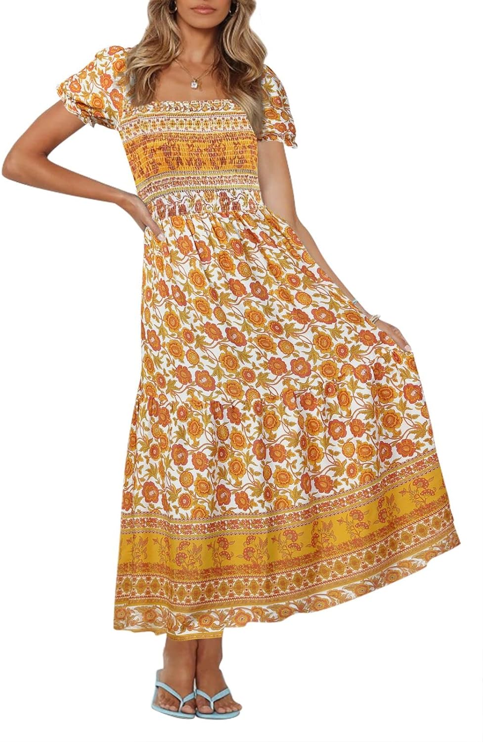 Flowers Print Stylish Dress Long Dress
