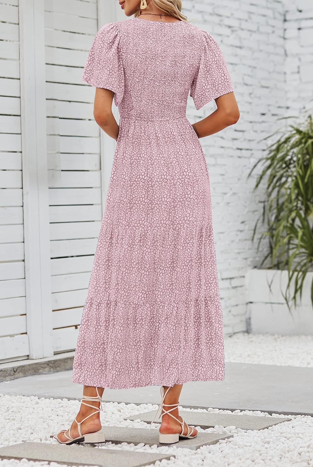 Summer Style Printed Short Design Sleeves Dress