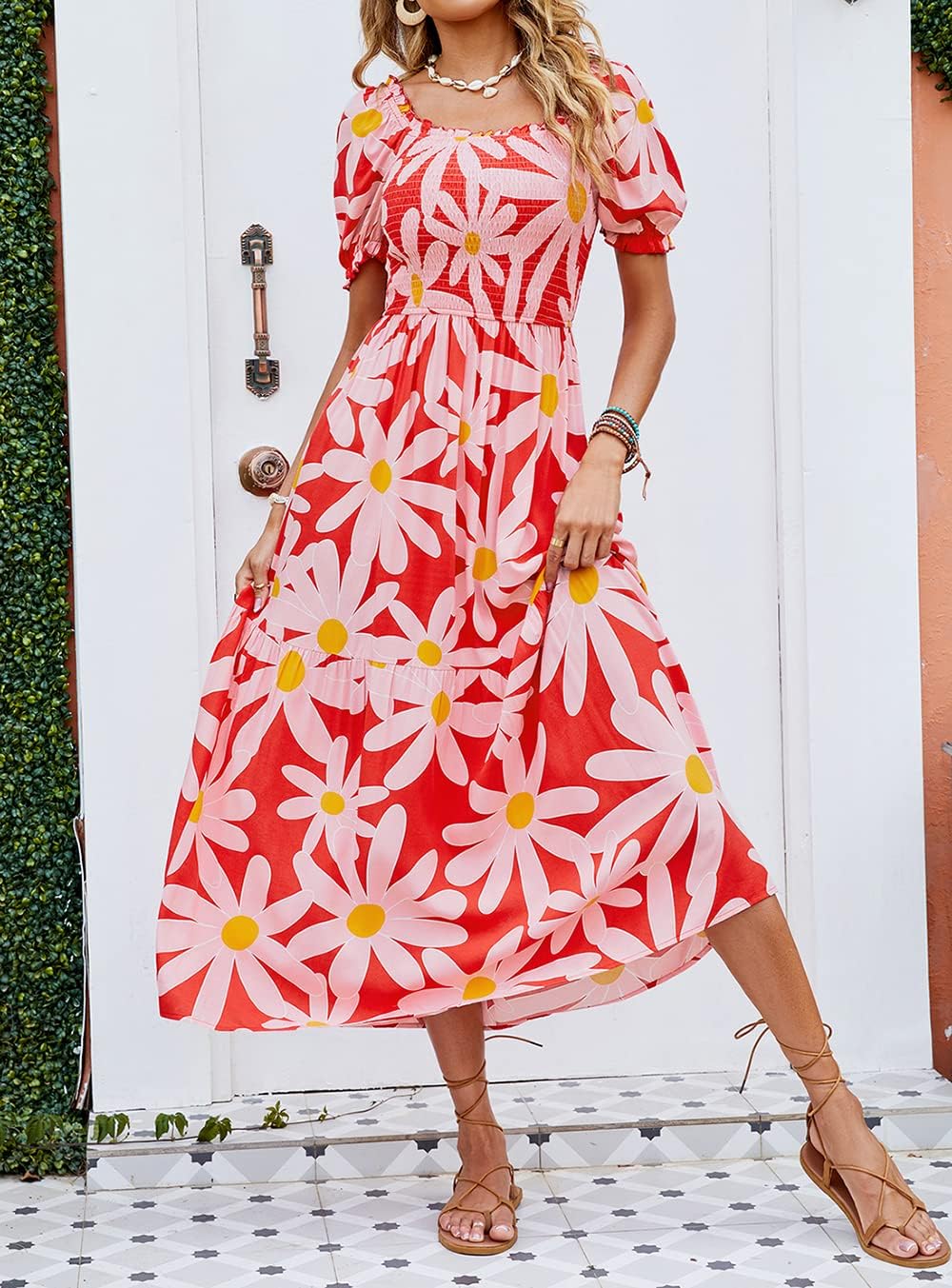 Flowers Print Stylish Dress Long Dress