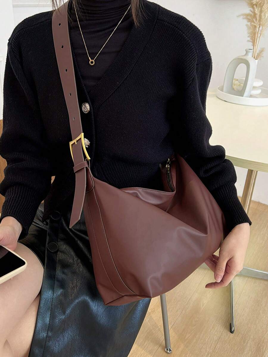 Solid Color Wine Red Shoulder Bag