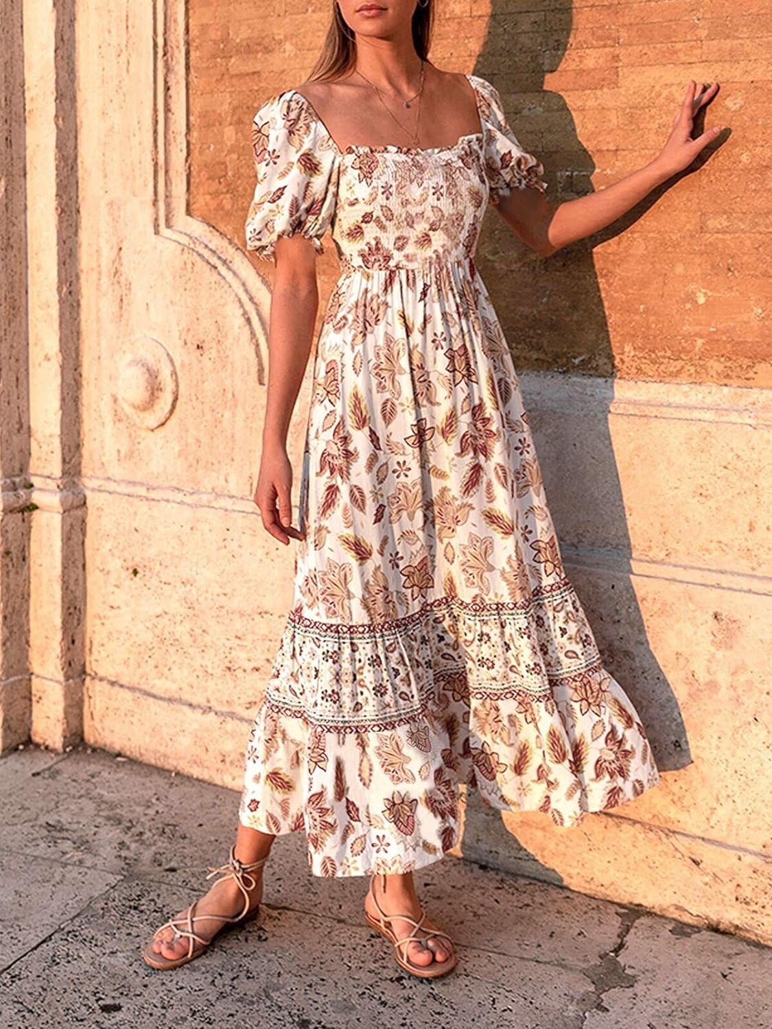 Flowers Print Stylish Dress Long Dress