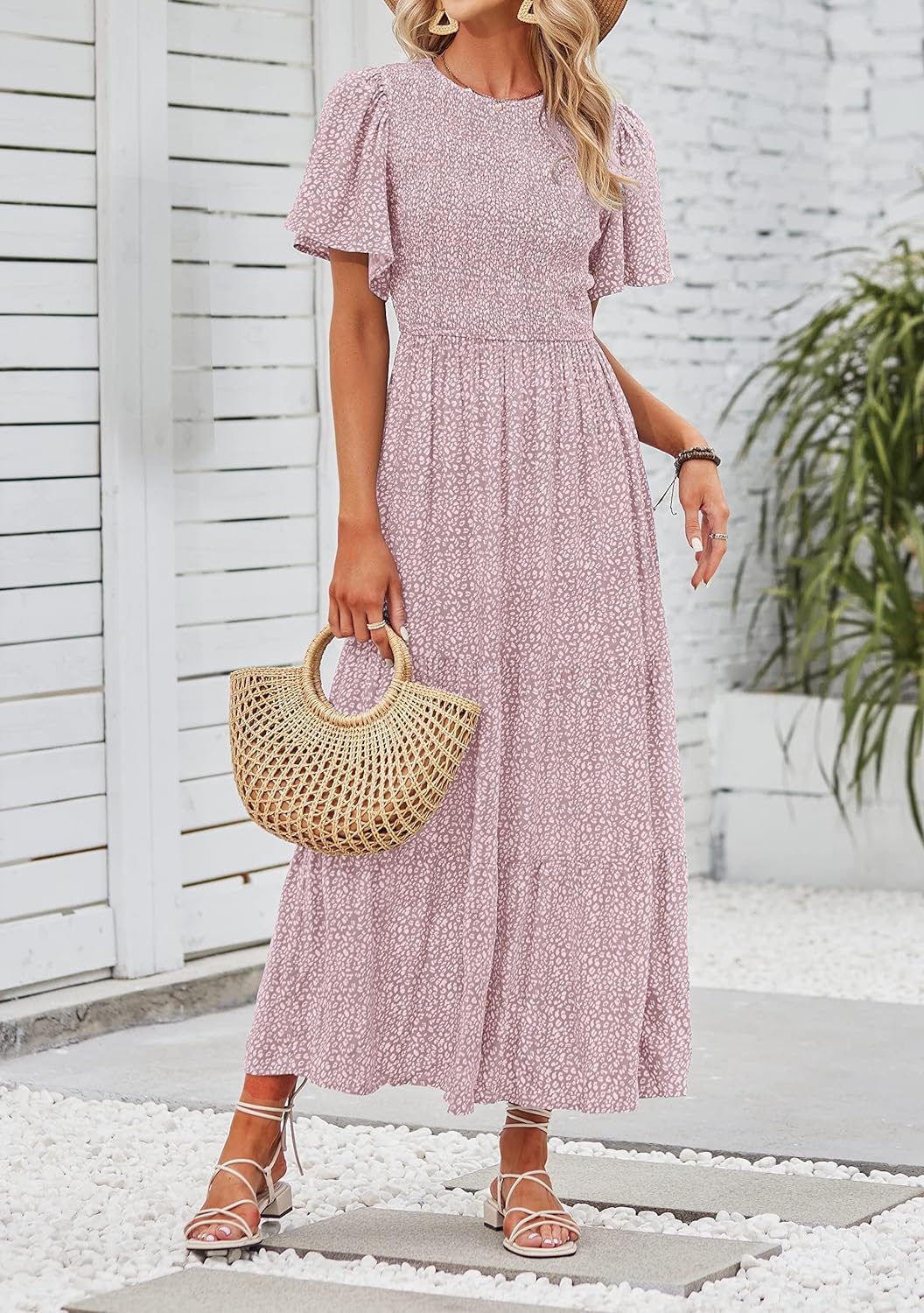 Summer Style Printed Short Design Sleeves Dress