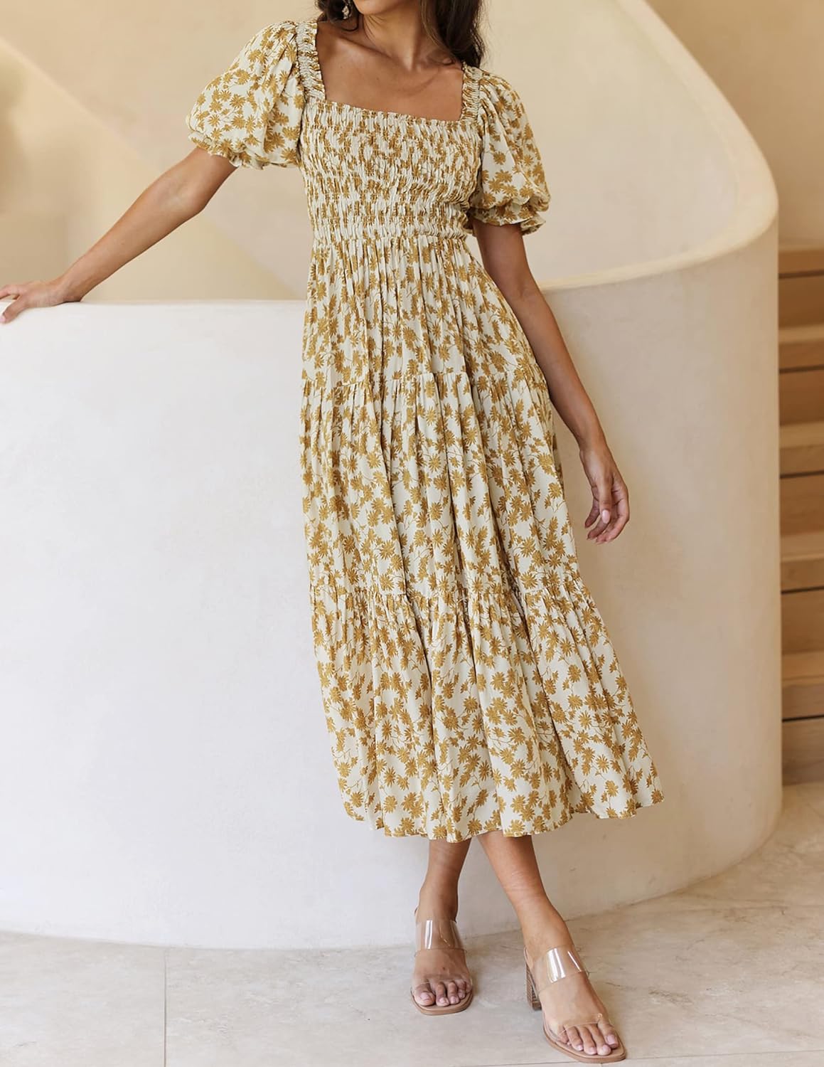 Flowers Print Stylish Dress Long Dress